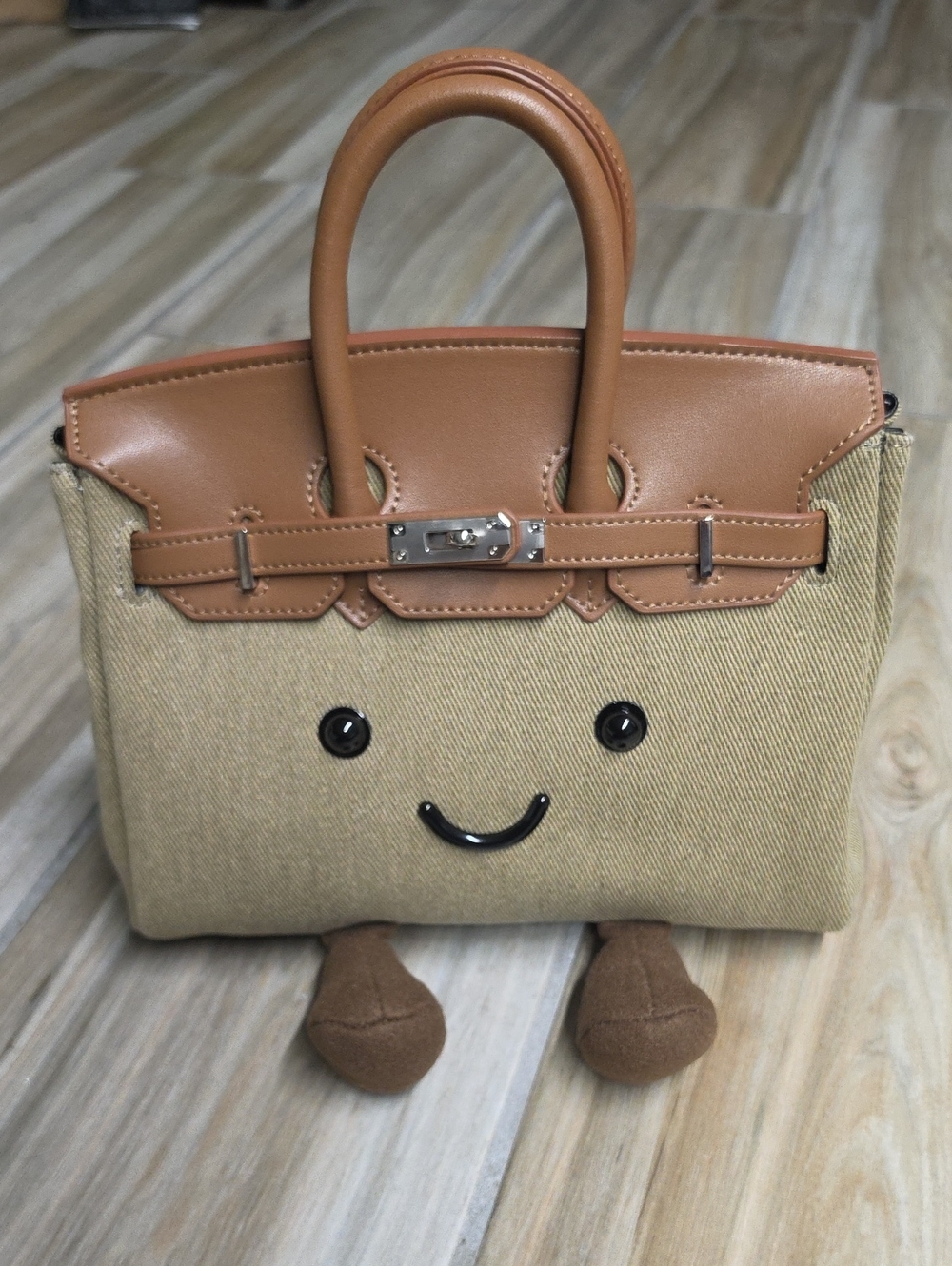 Jellycat/Jellykin Style Birkin Doll Chic Tan Canvas Bag 25cm